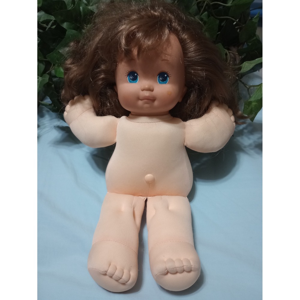 Vintage 1989 Mattel Magic Nursery Baby Doll Blue Eyes Brown Hair Soft Body